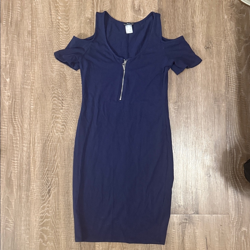 VENUS Navy Cold Shoulder Mini Dress
